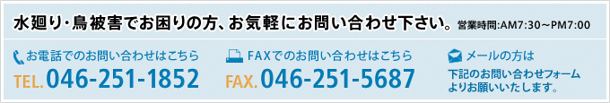 お気軽にお問い合わせ下さい。TEL:046-251-1852 FAX:046-251-5687